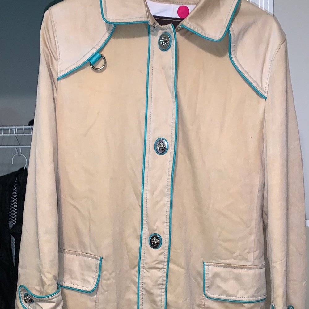 Y2K Coach Turnlock TrenchCoat Beige With Blue Leather Lining
